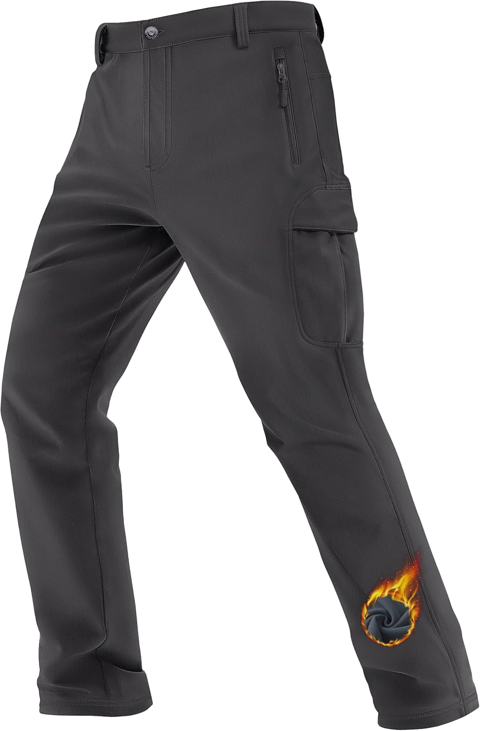 TACVASEN Men's Winter Hiking Pants Fleece Lined Cargo Tactical Work Softshell Snow Ski Waterproof Pants with Pockets