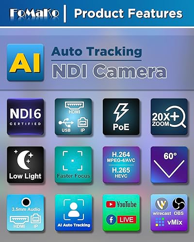 Miniatura 5 de FoMaKo Cámara HDMI PTZ 20X zoom óptico cámara HDMI de transmisión en vivo USB PTZ cámara a YouTube Facebook HDMI 1080P 60FPS para vMix OBS cámara