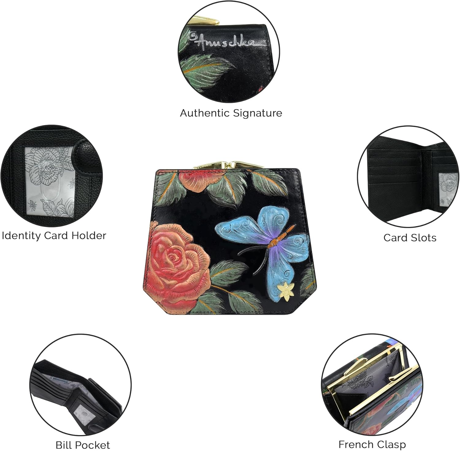 Anuschka Women's Hand-Painted Genuine Leather RFID Blocking Two-Fold French Wallet - City of Dreams - Image 6