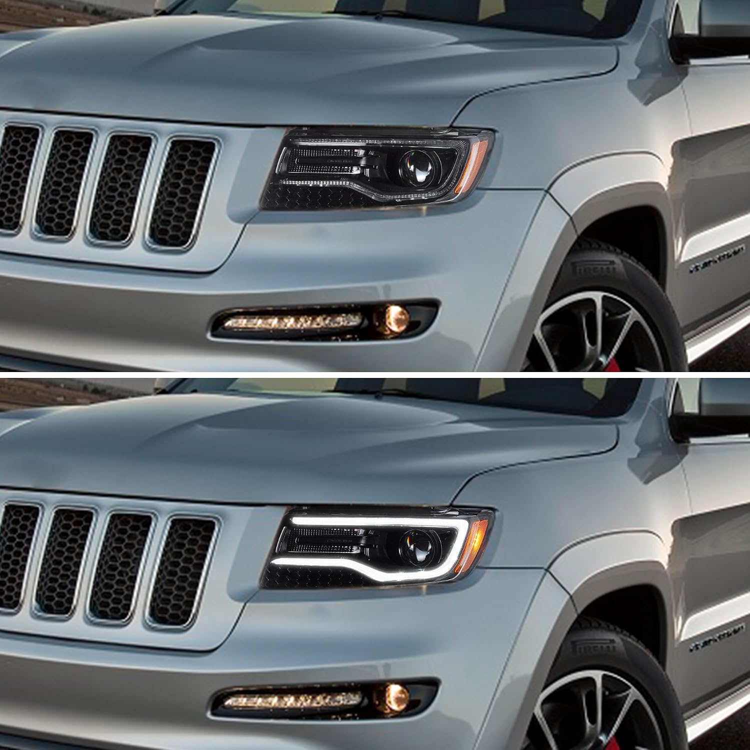 YUANZHENG Headlights For Jeep Grand Cherokee WK2 2011 2012 2013 4th Gen (Fourth Generation WK2) W/Start Bule to White Dynamic Animation & Sequential Tun Signa, For Xenon and Halogen Models