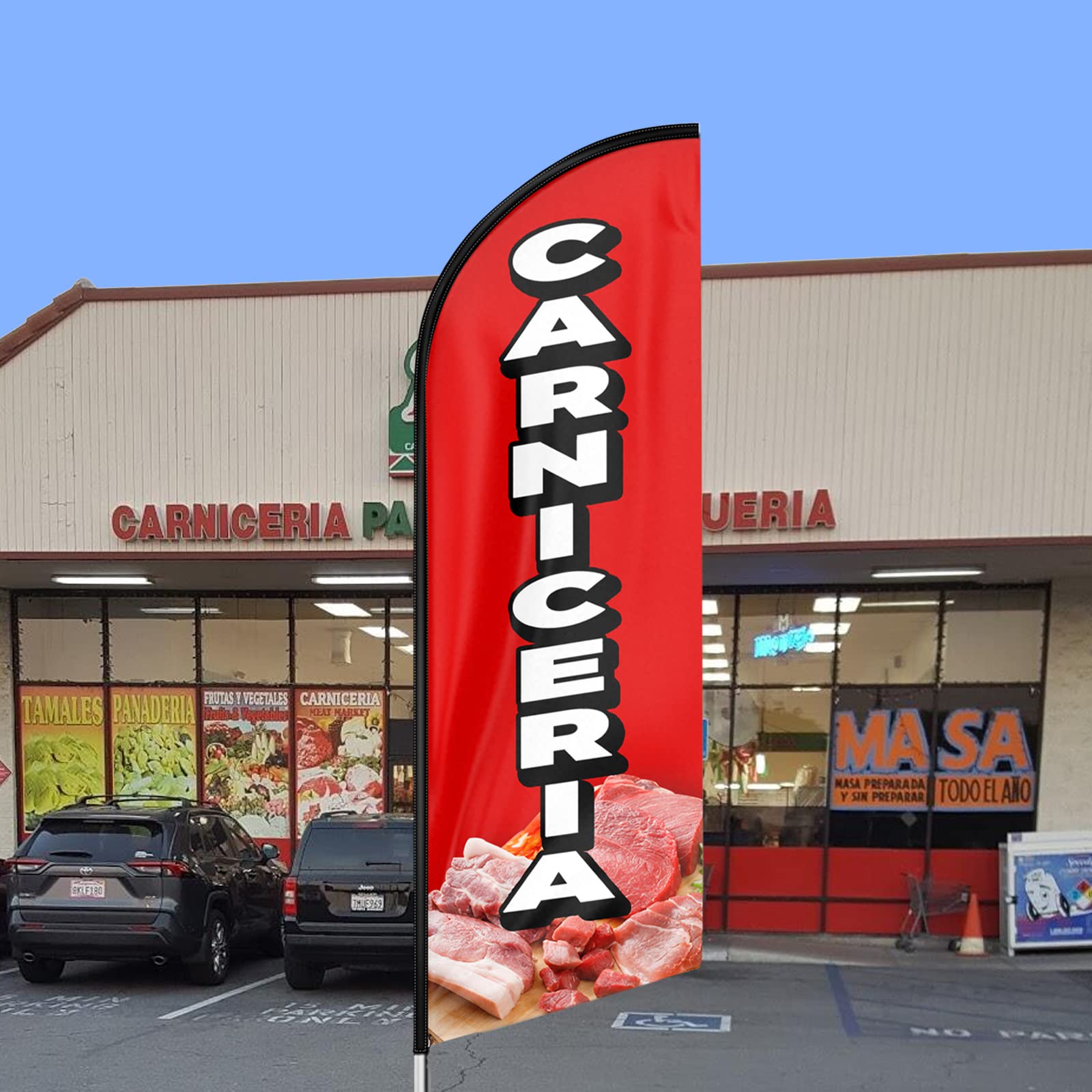Bandera de Carniceria Swooper, bandera publicitaria de Carniceria de 11 pies con kit de poste, estaca de tierra, bandera de plumas para empresas y escaparates