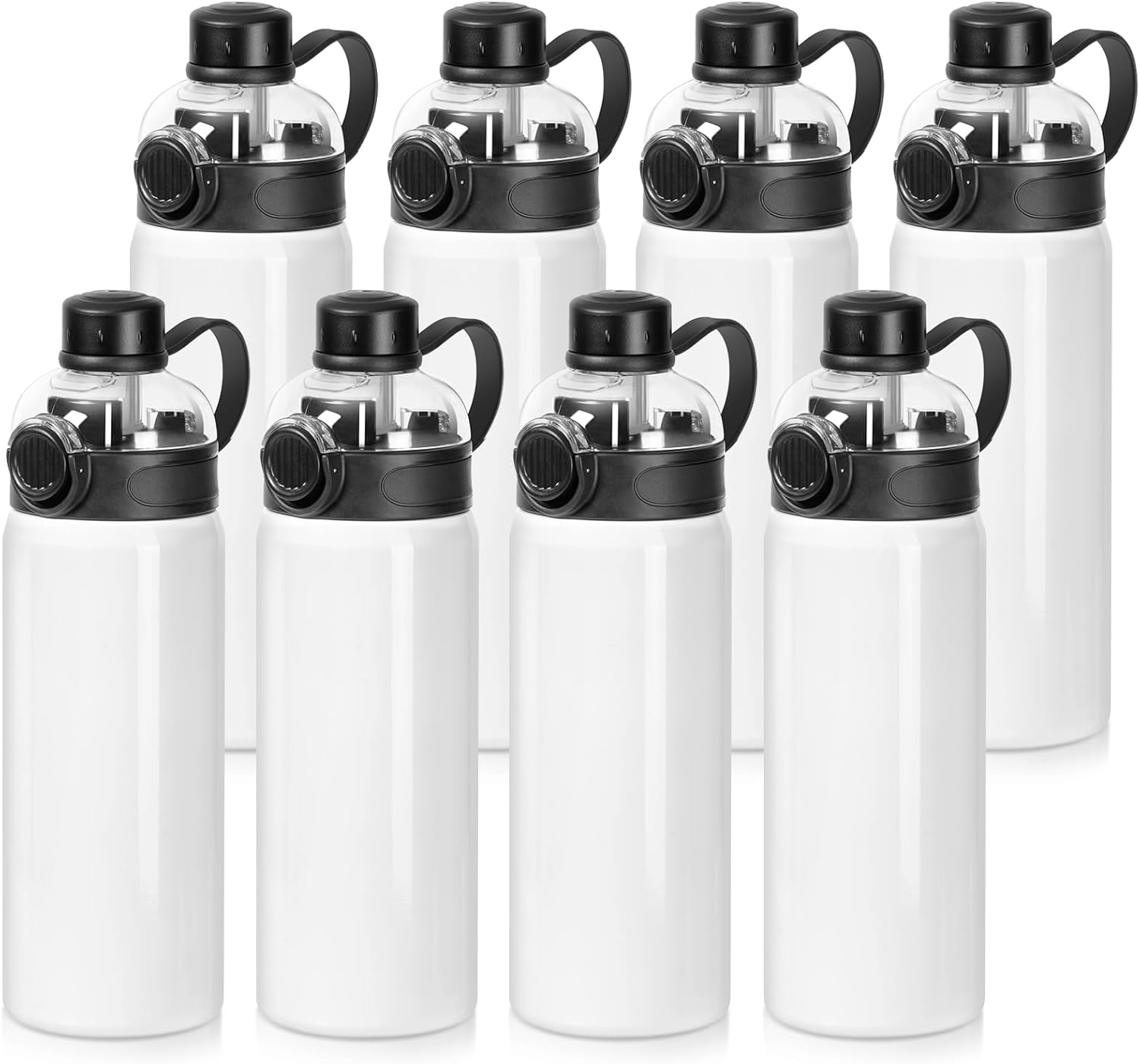 PYD Life 8 Pack Sublimation Sports Insulated Water Bottle Blanks 24 OZ / 720 ML Vacuum Flask Jug Tumblers with Straw Spout Pop Lid and Silicone Handle for Gym,Hiking,Outdoors