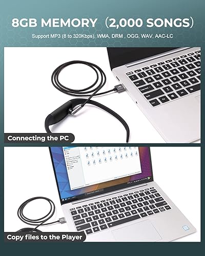 Miniatura 8 de Reproductor MP3 de natación impermeable con auriculares, memoria de 8 GB, certificado IPX8, función de aleación, tiempo de reproducción de 20 horas,