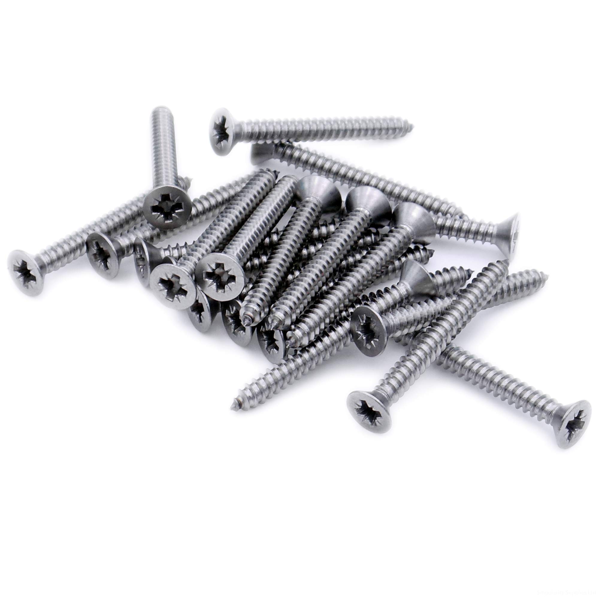 Singularity Supplies Silver No.10 X 0.875 (4.8Mm X 22Mm) Pozi Countersunk Self-Tapping Screw - Stainless Steel (A2) (Pack Of 20)