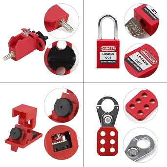 Lockout Tagout Kit,Lock Out Tag Out Kits Safety Electrical Devices,Padlock,Clamp On Circuit Breaker Lockout,Lockout Hasp, Multi-Pole Breaker Locks,Tags,Lockout Pocket Bag (Black Kit)