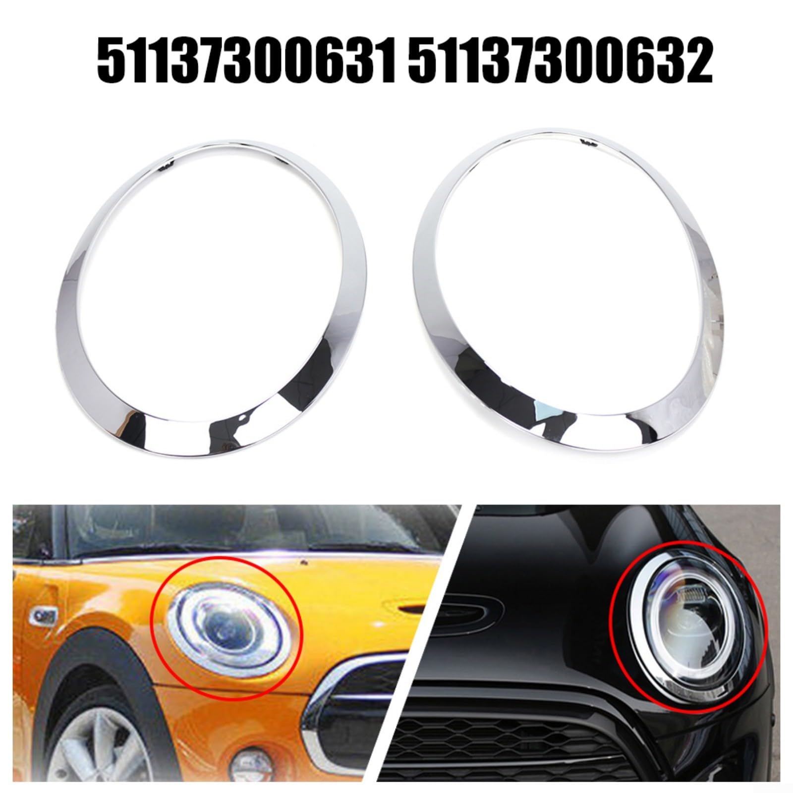 Rivestimento per fari argento per MINI per Cooper F55, F56, F57 2014-2024, cornice esterna in plastica ABS, coppia sinistra destra, OE 51137300631 51137300632