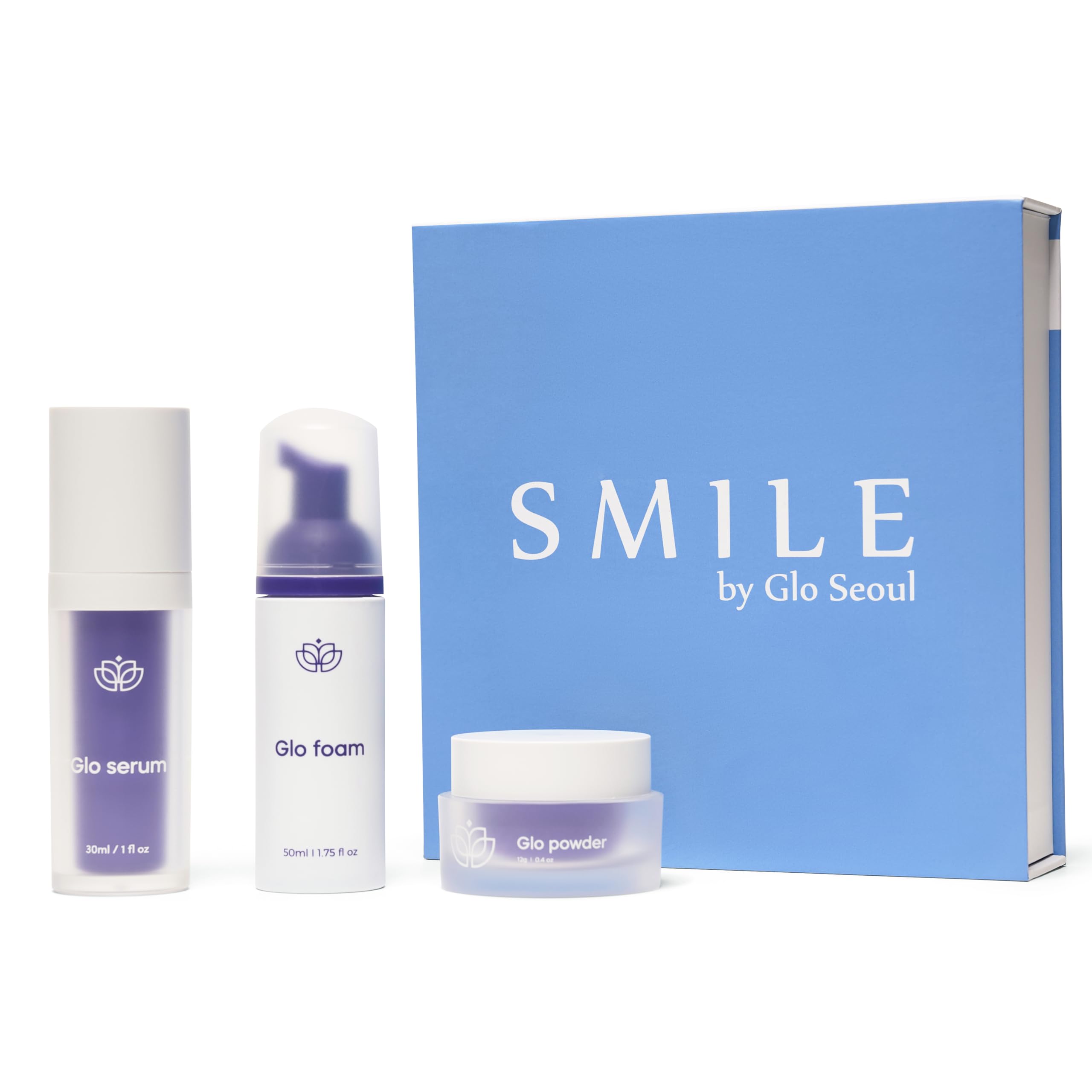 Smile by Glo Seoul 3 in 1 Professional Teeth Whitening Kit | Stain Remover, Anti-Bacterial, Powder, Serum and Foam | Brighter, Cleaner Looking Teeth | Fresh Flavour | Enamel Safe for Sensitive Teeth