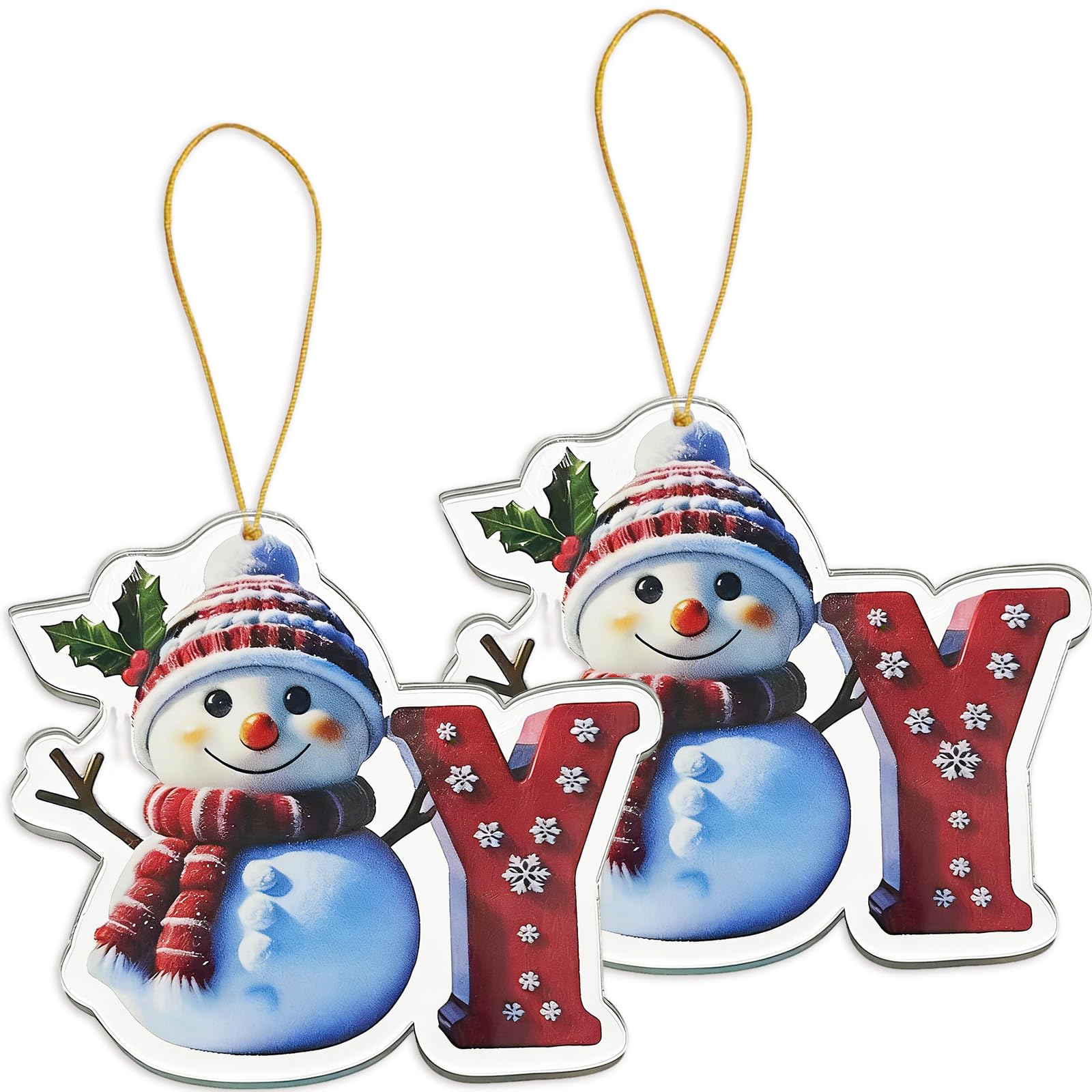 FAMINESS 2PCS 2D Acrylic Letter Y Snowman Christmas Ornaments - 26 Alphabet Tree Decorations Hanging Ornaments for Party Gifts