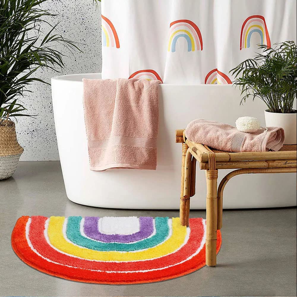 Tapis de salle de bain demi-cercle rouge 40x60cm arc-en-ciel