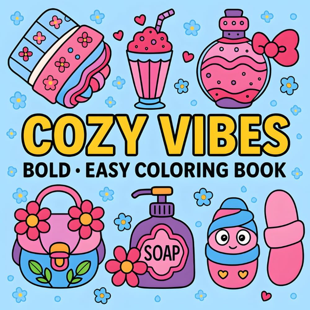 Cozy Vibes: A Cozy Coloring Book for Relaxation and Stress Relief | Bold and Easy Designs for Adults and Teens
