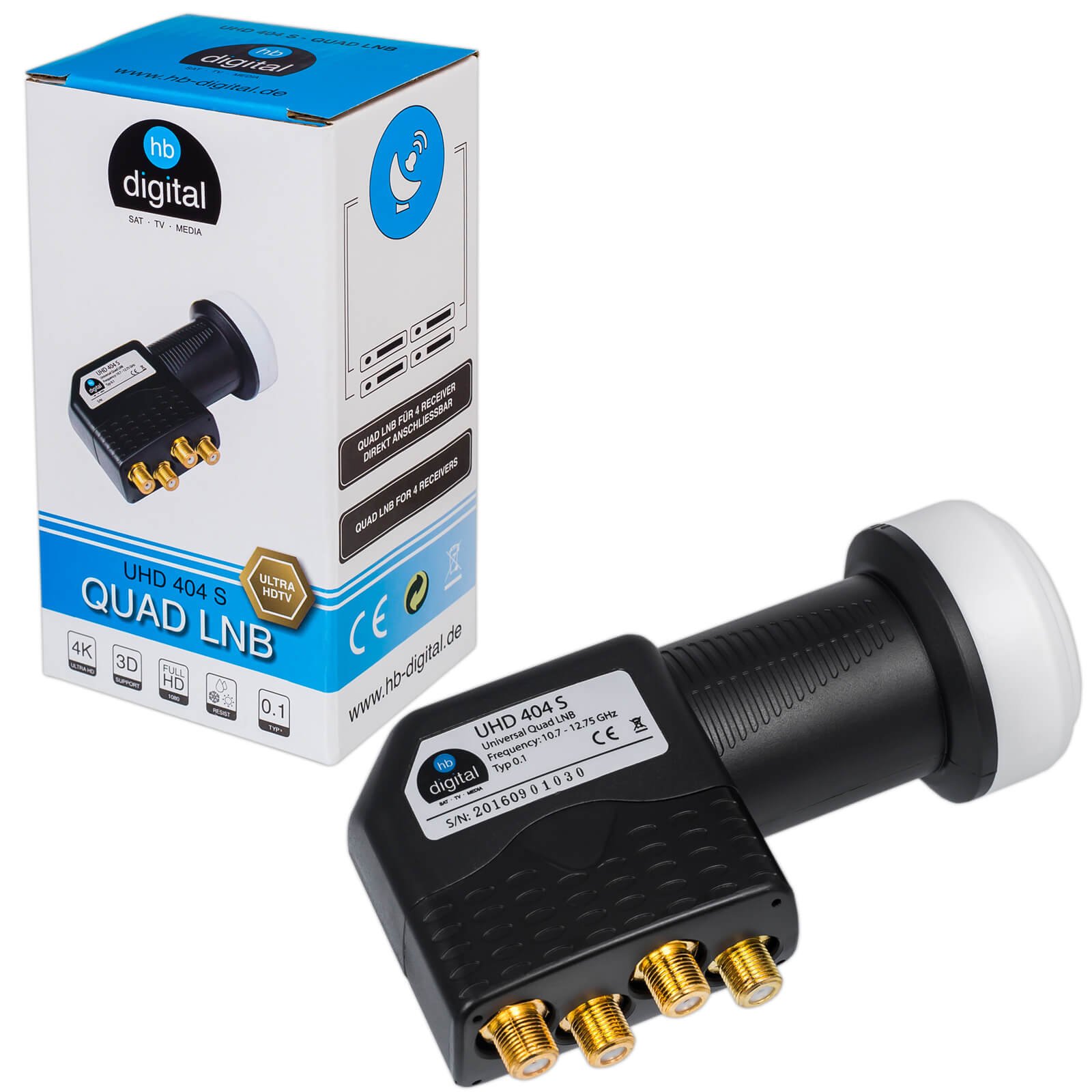 FUBA 4 Teilnehmer Digital SAT Anlage DAA780A anthrazit + Hochwertiger Quad LNB + 8 Vergoldete F-Stecker