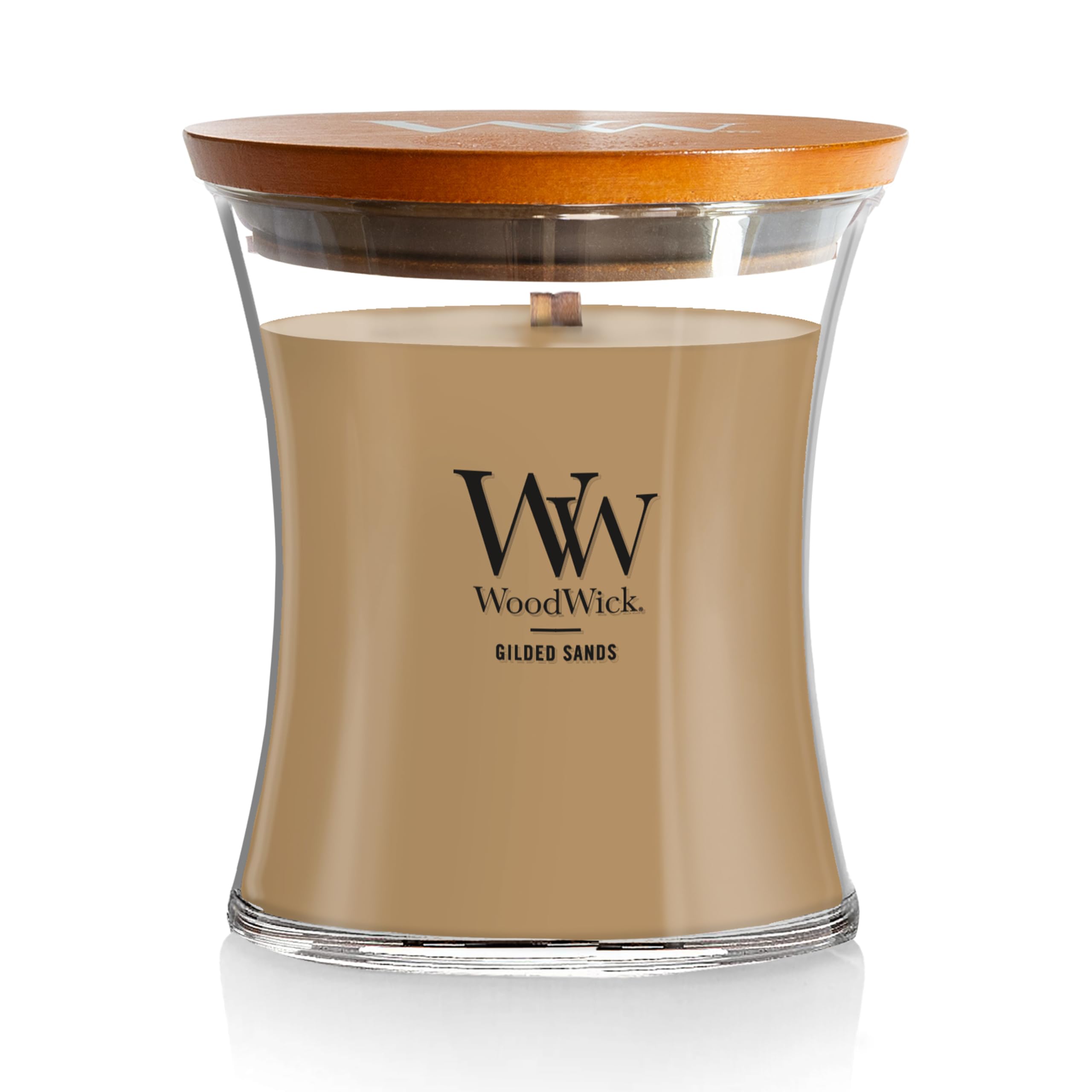 WoodWick Gilded Sands Scented, Medium Hourglass, Crackles as it Burns, Up to 50 hrs Burn time, Perfect for Gifting, 9.7oz