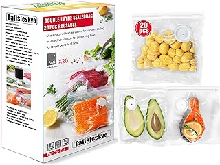Vacuum sealer bags for food,reusable vacuum seal bags, storage bags vacuum sealed with air valve, double zipper. (13.4 * 11.8inch) 20pcs.