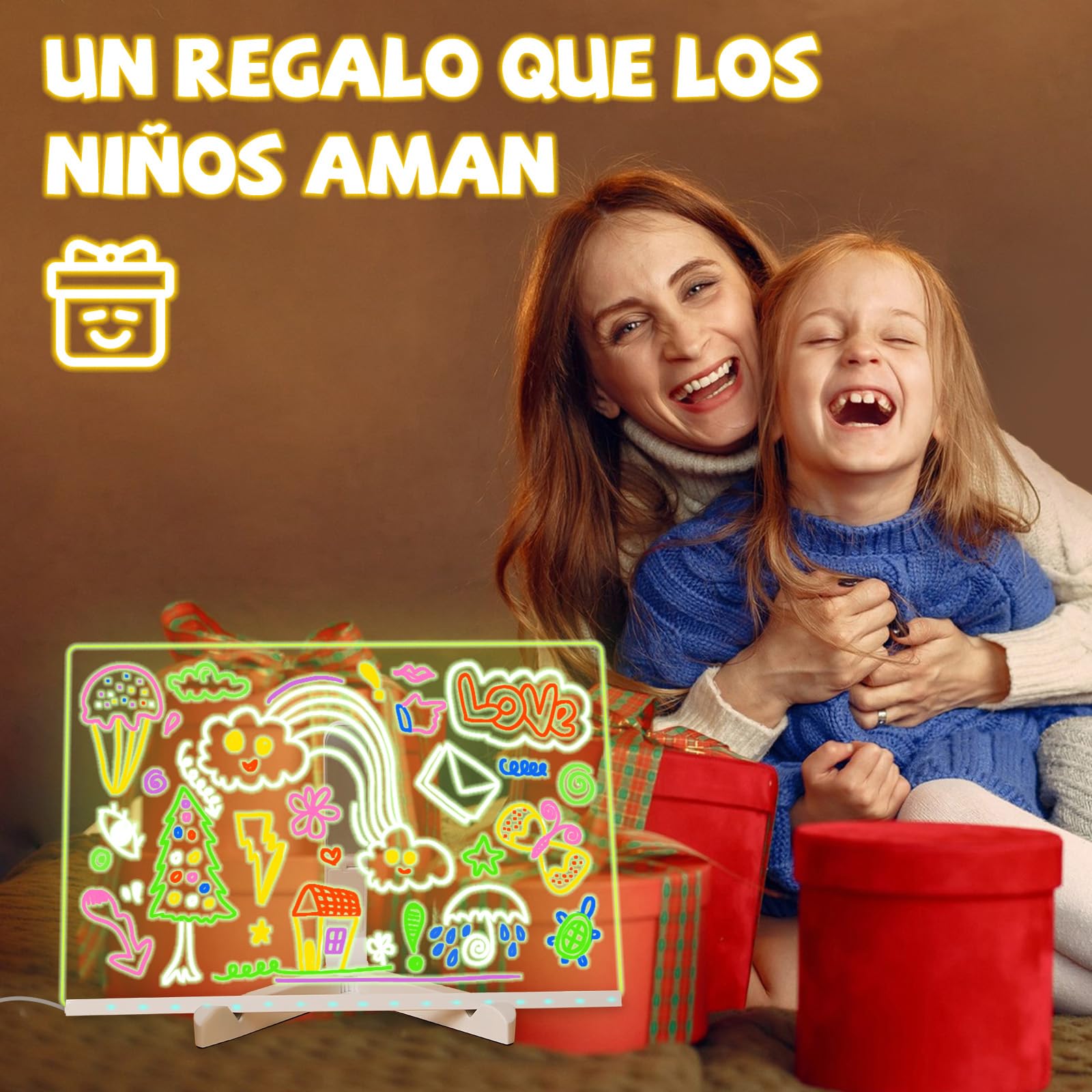 Lustaled Tablero de dibujo LED, tablero acrílico con luz LED para garabatos con bolígrafo de 7 colores, 30 x 20 cm con soporte, tablero mágico de mensajes de escritura LED para niños, tablero de notas