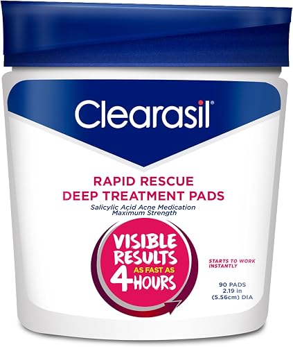 Clearasil Rapid Rescue Deep Treatment Acne Face Pads, Maximum Strenght with 2% Salicylic Acid Acne Treatment Medicine, 90 Count