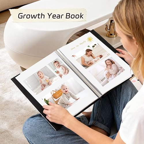 Miniatura 5 de RECUTMS Álbum de fotos autoadhesivo de 60 páginas con cubierta de cuero, álbum de fotos de 4 x 6 pulgadas, 5 x 7 pulgadas, 8 x 10 pulgadas, para