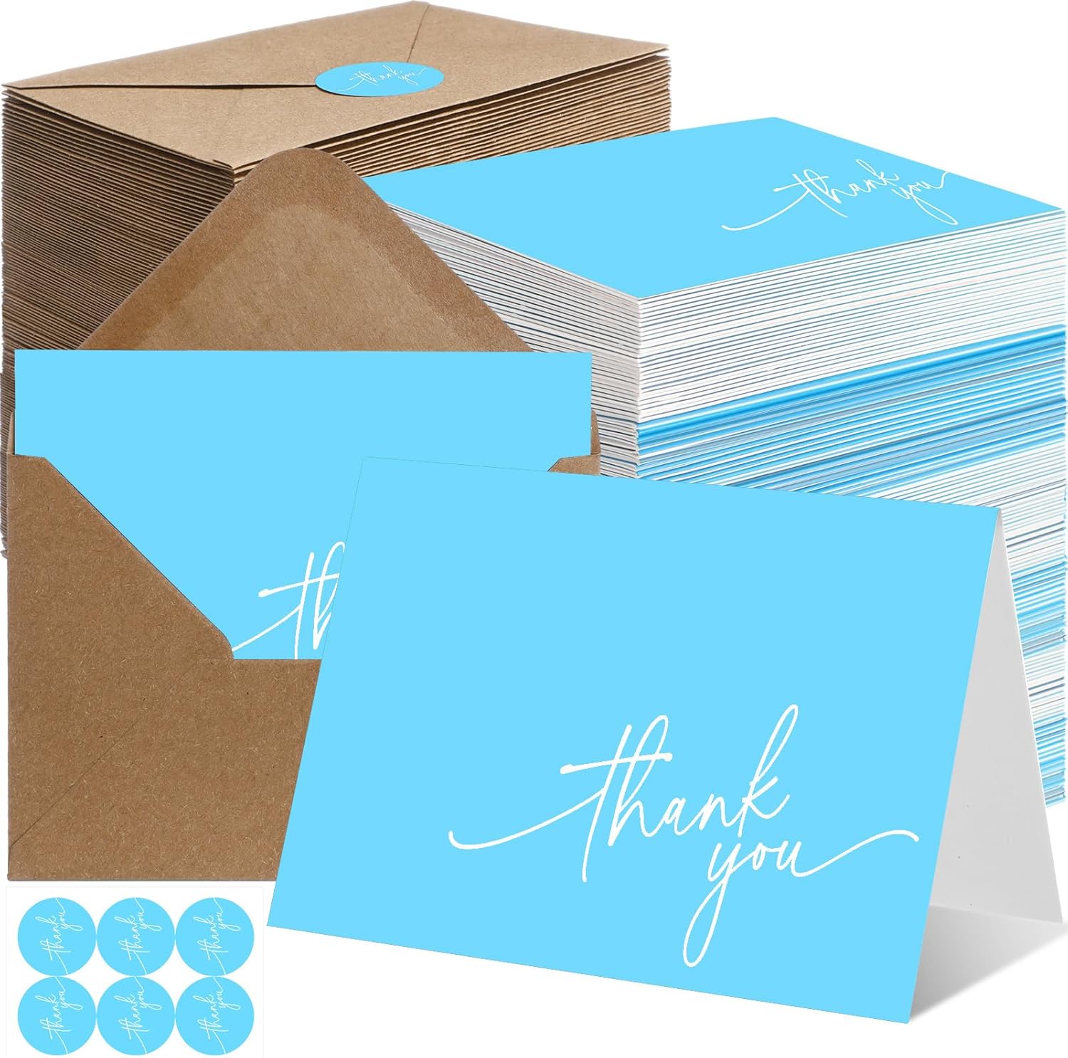 Gueevin 200 Pcs Thank You Cards with Kraft Envelopes and Stickers Bulk, 3.5 x 5 Inch Classy Blank Thank You Notes for Wedding, Business, Graduation, Baby Shower, Bridal Shower, Funeral(Cream)