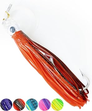 BLUEWING 6in/9in/12in/15in Big Game Trolling Lure 1pc Deep Sea Fishing Lures with Stainless Steel Hook and 645lbs Mono Line for Wahoo Tuna Marlin Mahi-Mahi, Pink/Blue