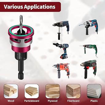 Countersink Drill Bit Set, 6 Pieces, Countersink Wood Drill Bit with Depth Stop, Drill Countersink with 1/4 Inch Hex Shank, Made of HSS-M2, Precise Drills, for Wood Processing