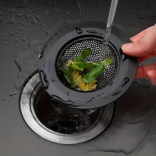 Stainless Steel Sink Strainer, Kitchen Drain Filter Catcher Basket, Fine Mesh for Food Waste, Black, Black