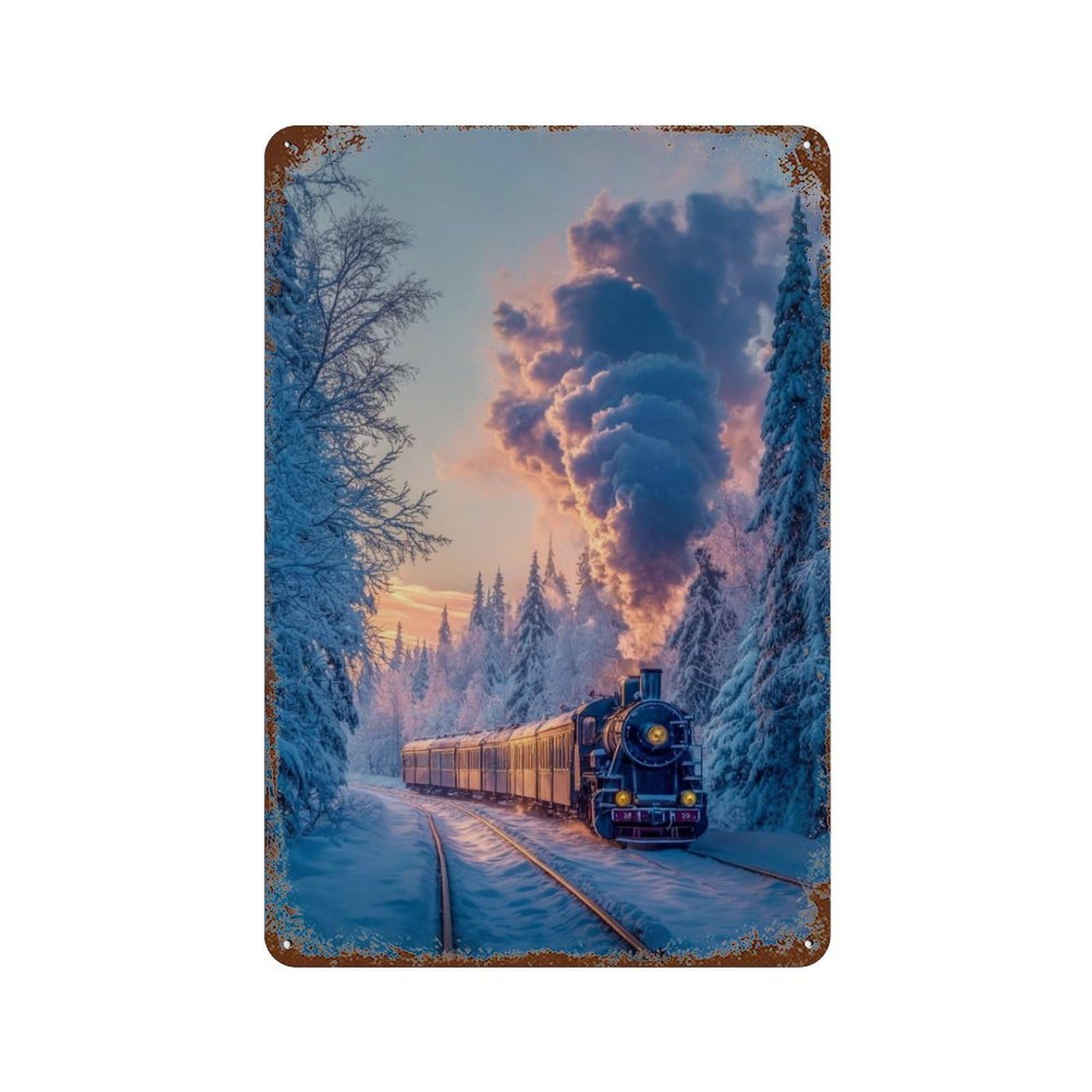 Garage Style Winter Wonderland Train Ride Rust Effect Tin Sign 11.8"x7.9", Shabby Chic Decor for Bar And Workshop