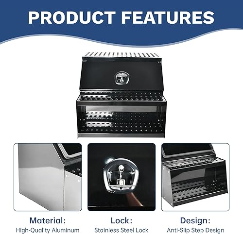 Miniatura 3 de SSN Caja de herramientas para semirremolque de aluminio resistente de 30 pulgadas con diseño ancho abierto y cerradura de pestillo con mango en T,