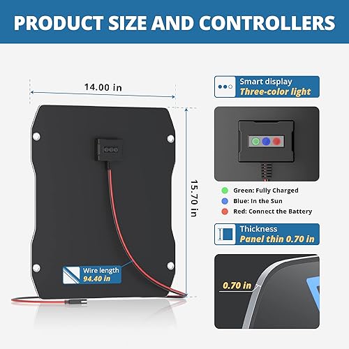 Miniatura 6 de Voltset Kit de panel solar de 20 W 12 V, cargador de batería solar portátil, mantenedor, impermeable, cargador de goteo para batería de coche,
