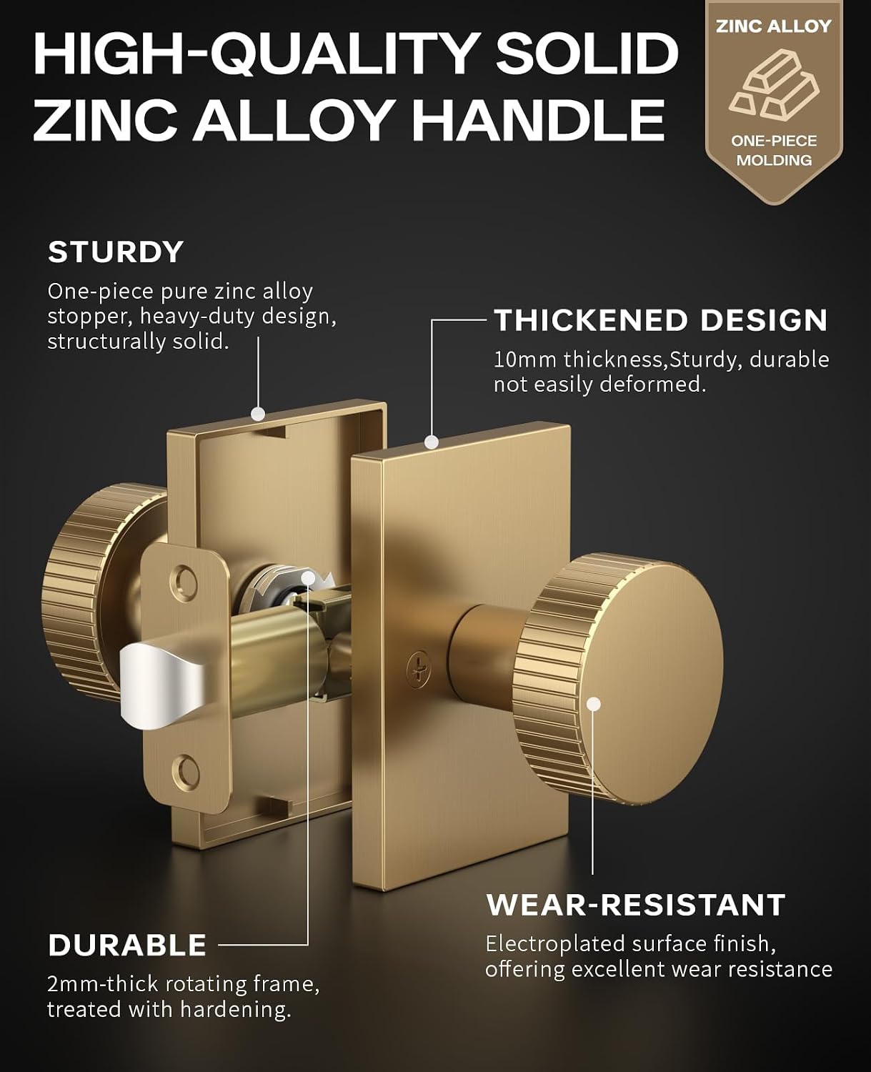 Amerdeco 6 Pack Champagne Bronze Passage Interior Door Handles | Keyless Passage,Fits 1-3/8"-1-3/4" Doors,Adj. 2-3/8"-2-3/4" Latch,Heavy-duty Zinc,Easy DIY Setup
