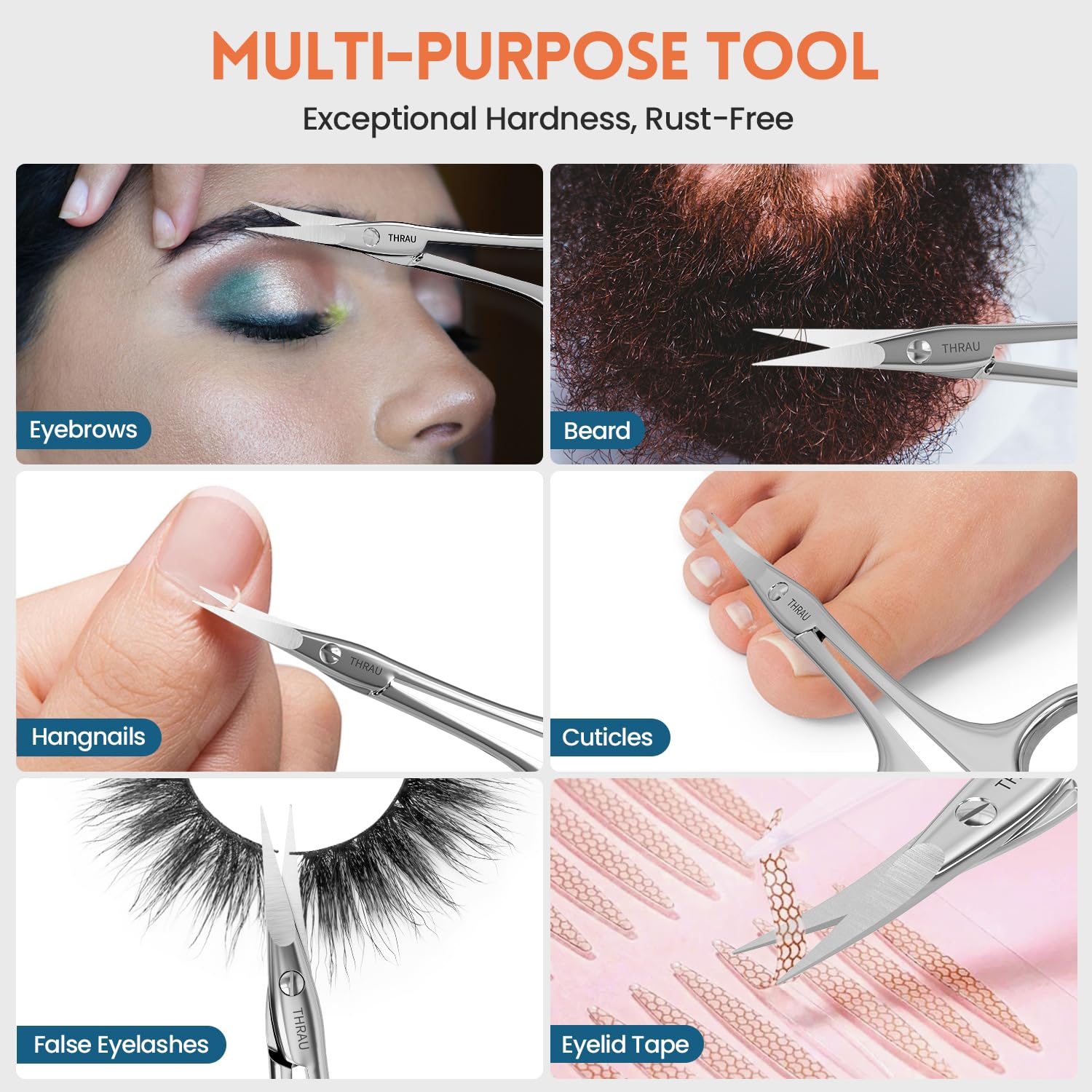 THRAU Forbici per Cuticole per Destrimani – Acciaio Inox Chirurgico con Punta Ricurva Affilata – Per Cuticole, Unghie, Sopracciglia, Ciglia, Naso e Barba – Ideale per Manicure