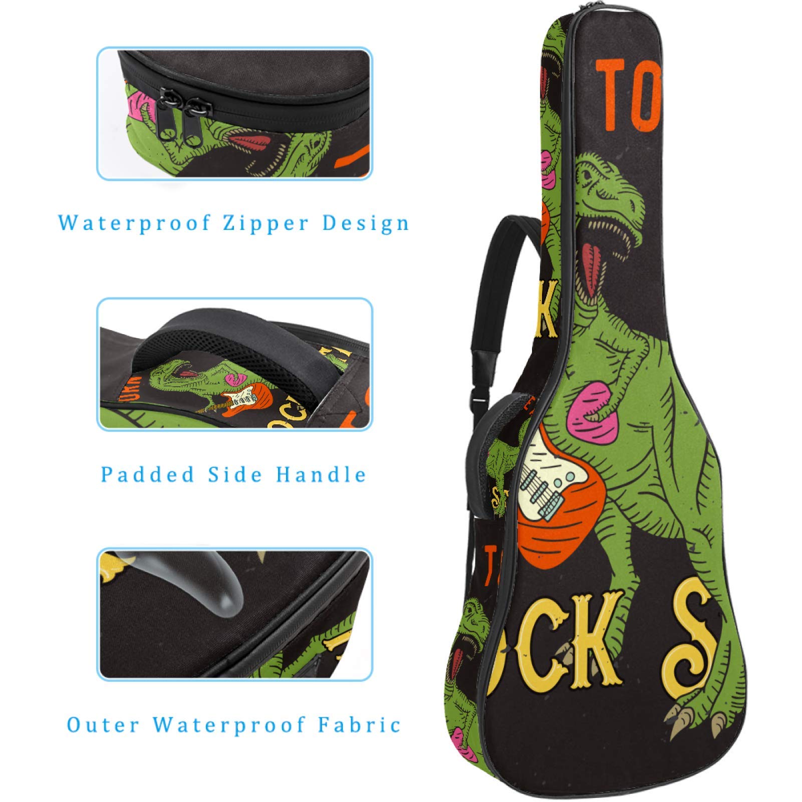 Borsa per chitarra impermeabile con cerniera morbida zaino per chitarra, chitarra acustica e classica folk chitarra elettrica dinosauro musica