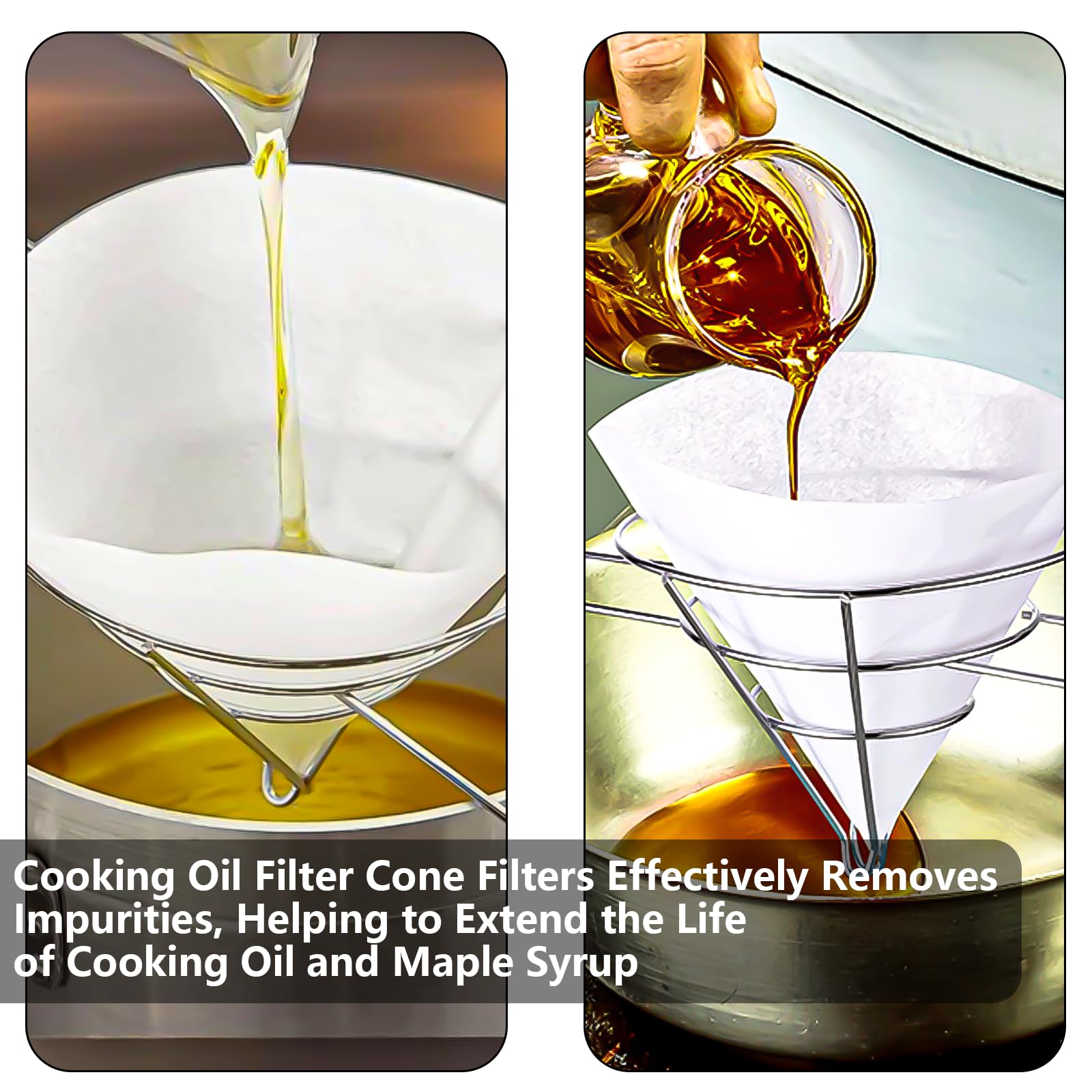 Filtro de aceite de cocina de 10 pulgadas y soporte colador con 25 papeles de filtro