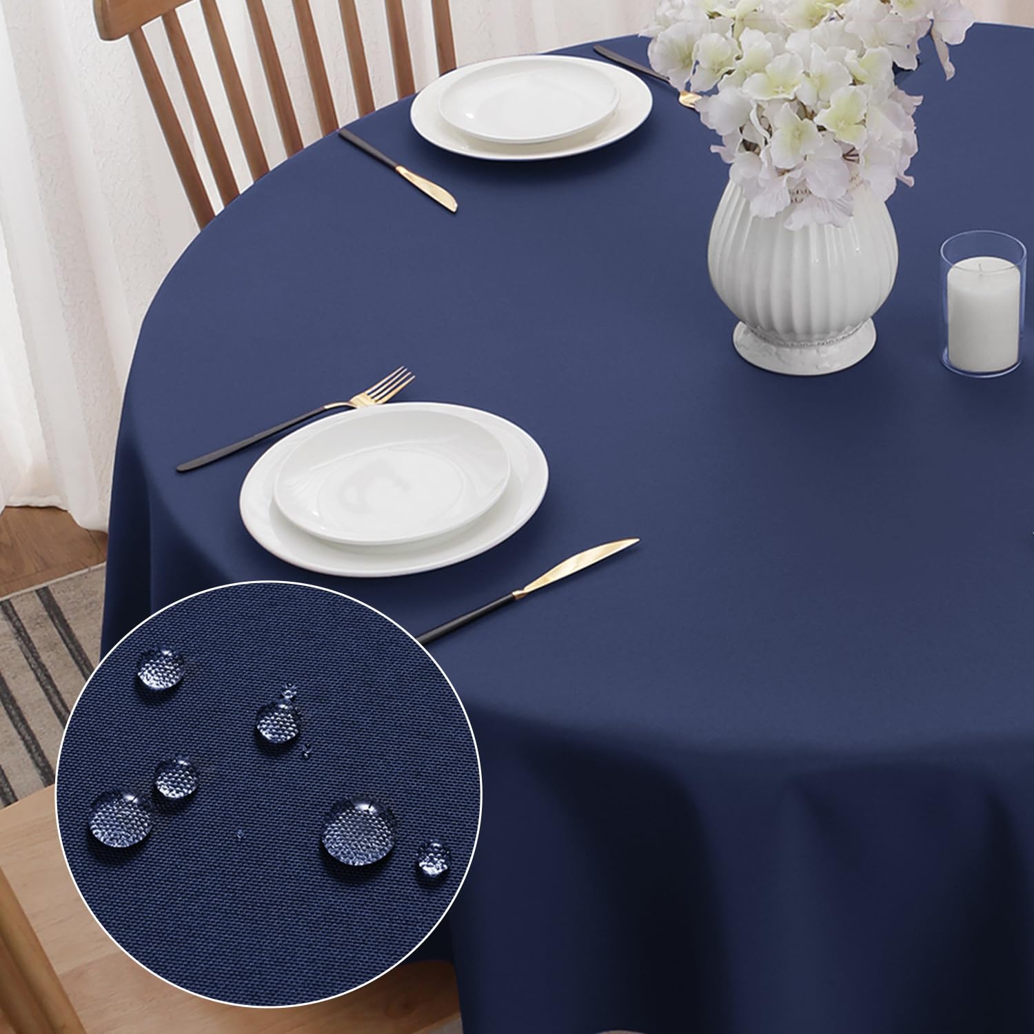 Nappe Ronde En Coton 160 Cm – Avec Frange Décorative – Lavable En Machine – Pour Table à Manger, Cuisine, Restaurant Ou Pique-nique