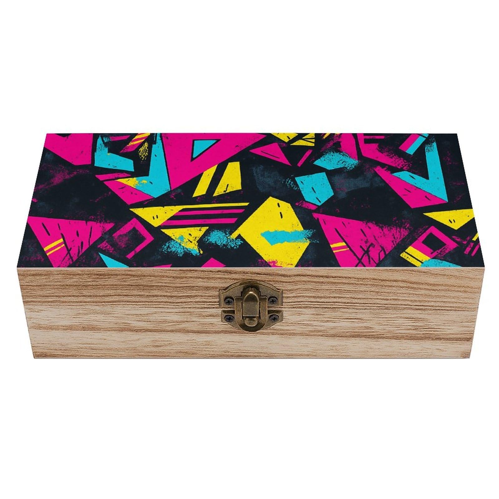 SMAZDFXX Retro 80s Geometric Wooden Storage Box Multipurpose Decorative Box for Jewelry Photo Home Decor