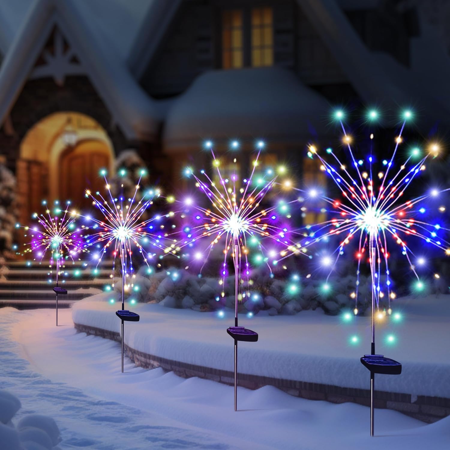 Marrone 2 Pack Solar Firework Lights Plug in Ground, 120 LED 8 Modes Solar Garden Colorful Lights, Starburst Lights for Patio, Christmas Halloween Party Decorative (RGB)-image-11
