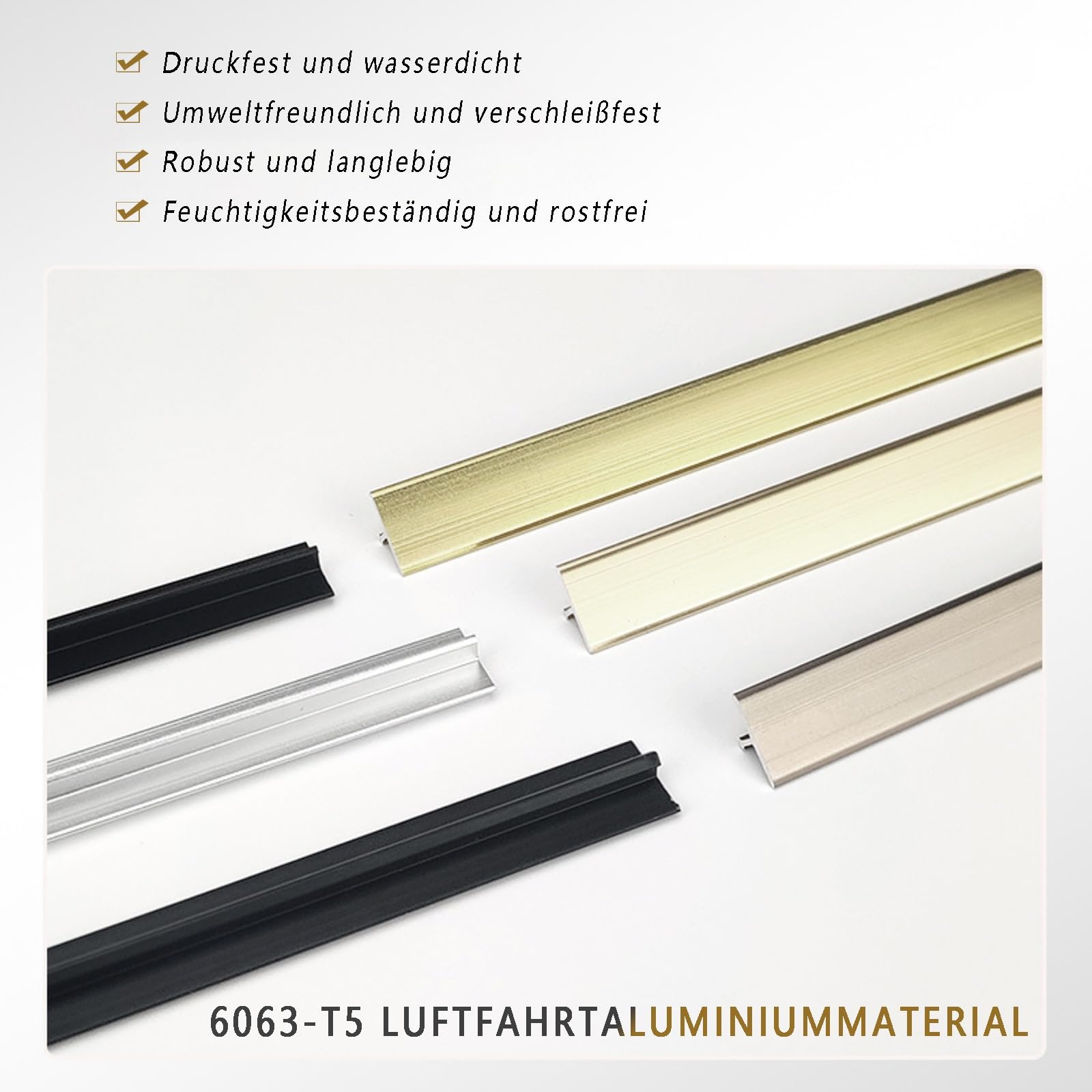 Tiras De Moldura En T De Aluminio, Paquete De 3 Unidades, 90cm, Borde De Transición Decorativo Para Suelos, Perfil Sin Costuras Para Superficies Niveladas Y Pisos Seguros(Gold,Breite 12 mm)