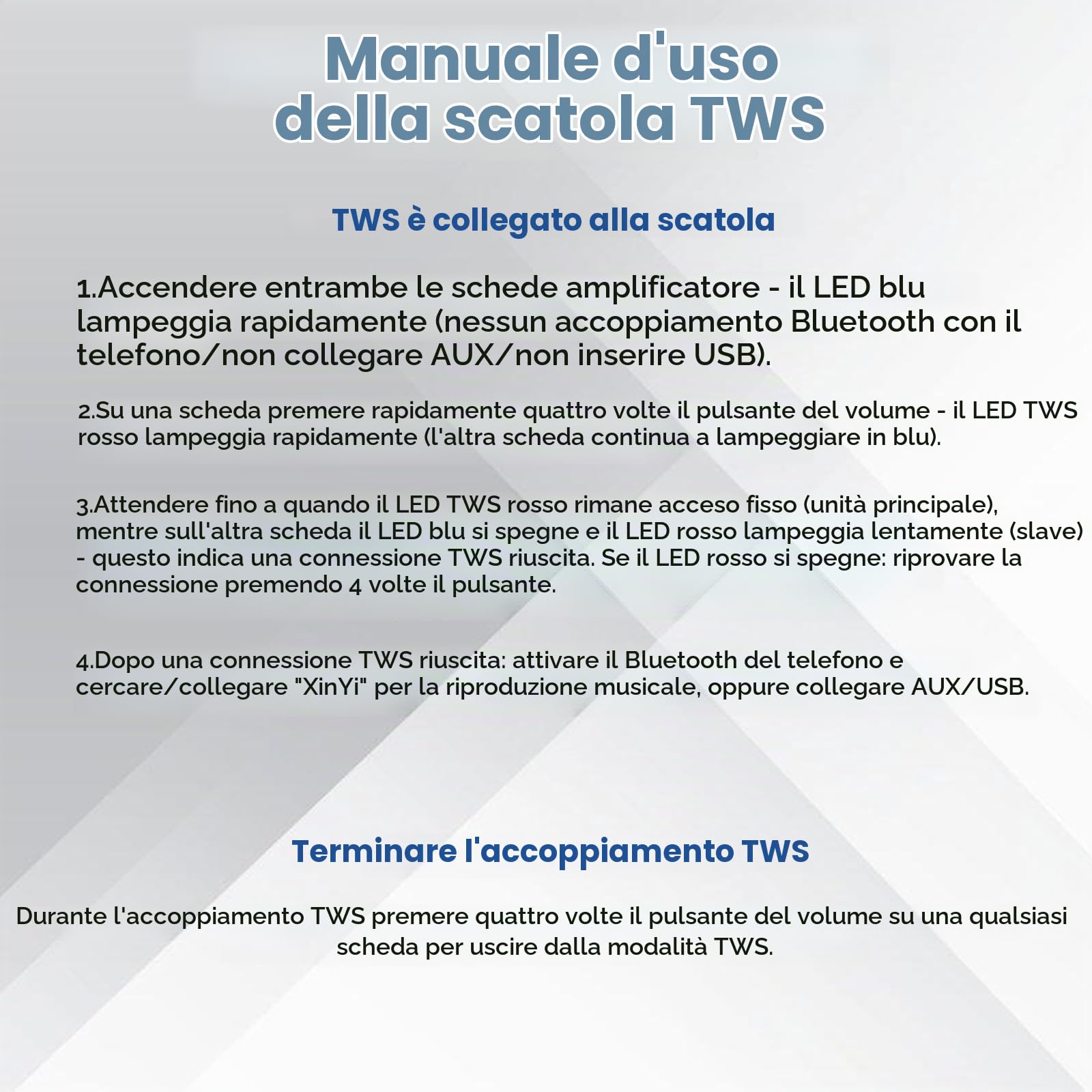 Modulo amplificatore Bluetooth, TWS DC 9-24 V 100 W, scheda amplificatore audio mono con AUX USB, scheda Bluetooth per altoparlanti, home theater, case e scuole (TPA3116)