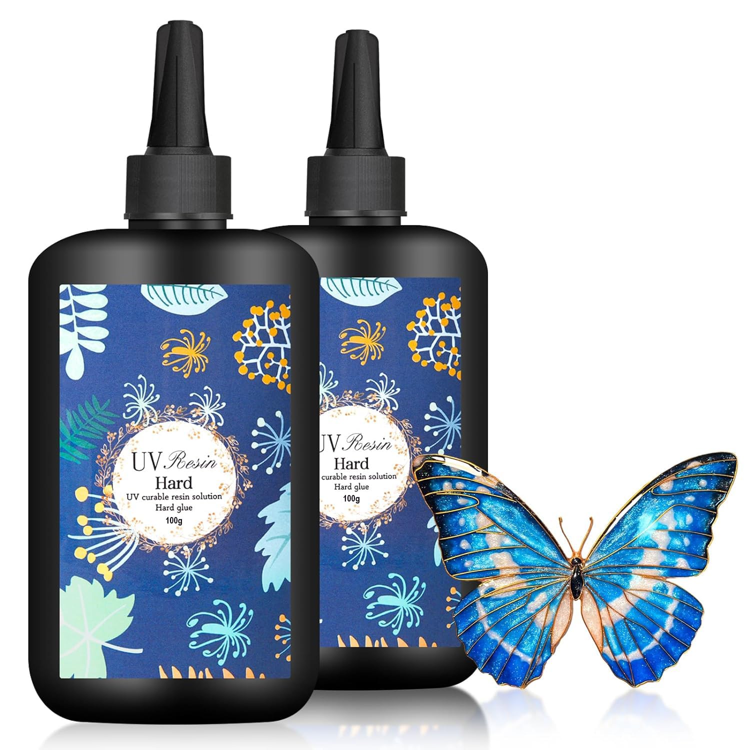 Excefore UV Resin 100g Upgraded Crystal Clear Hard Ultraviolet Epoxy Resin Glue, Low Odor, Fast Curing UV Resin Kit for Jewelry Making, DIY Craft, Christmas Ornaments, Set of 2