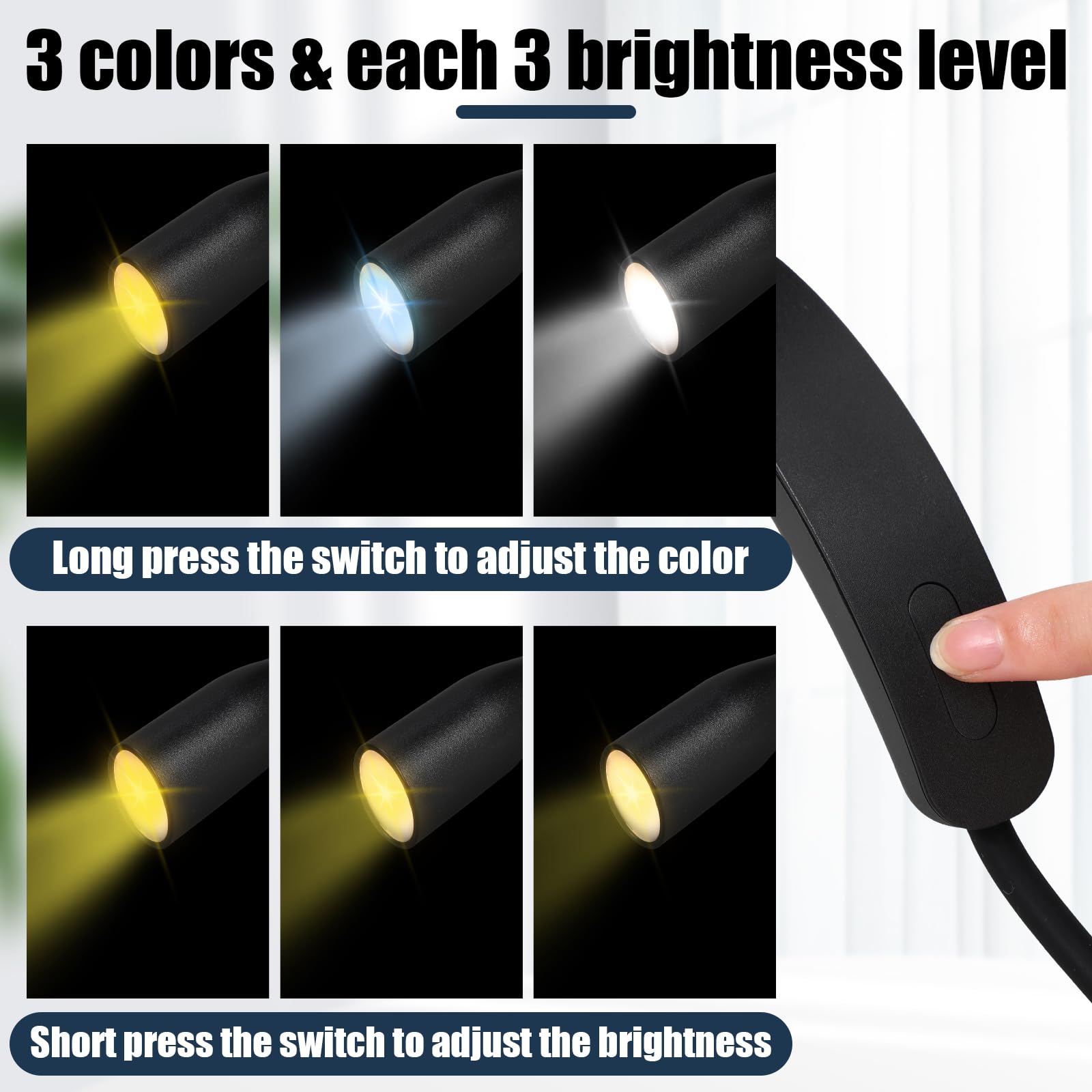 Rossesay 3 Pcs LED Neck Reading Lights, Book Light for Reading in Bed, 3 Colors 9 Brightness 360-degrees Flexible Arm Neck Light for Reading, Knitting, Crochet, Camping, Repairing