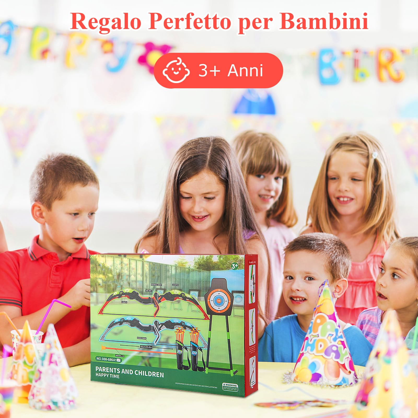 GYMAX Set di 2 Archi e Frecce a LED per Bambini con 20 Frecce a Ventosa, 2 Faretre e Bersaglio