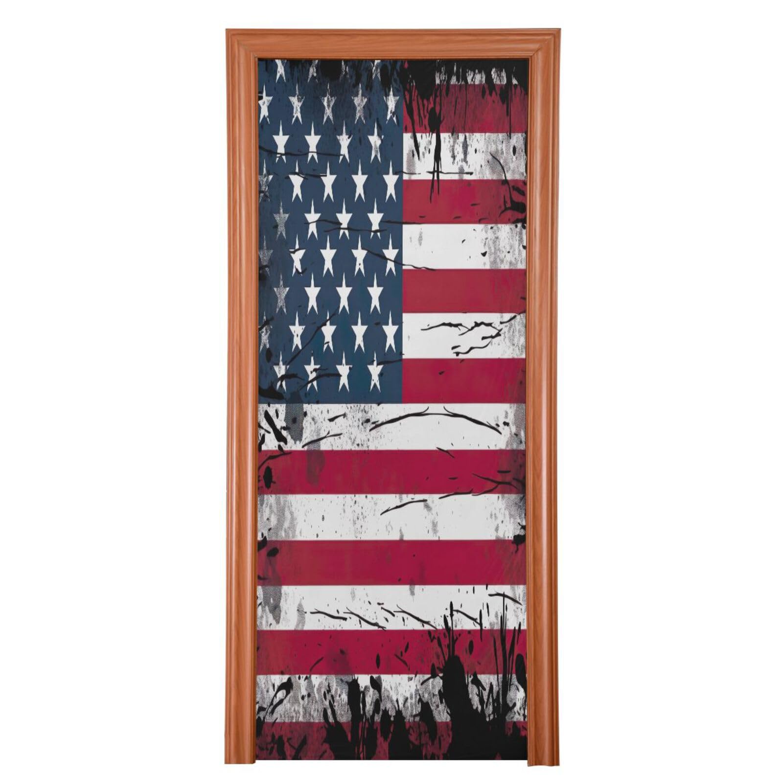 FLildon American Flag Door Cover Decoration, Party Accessory Porch Decor for Festive Ornament Room Door Covers 36 x 98 Inch