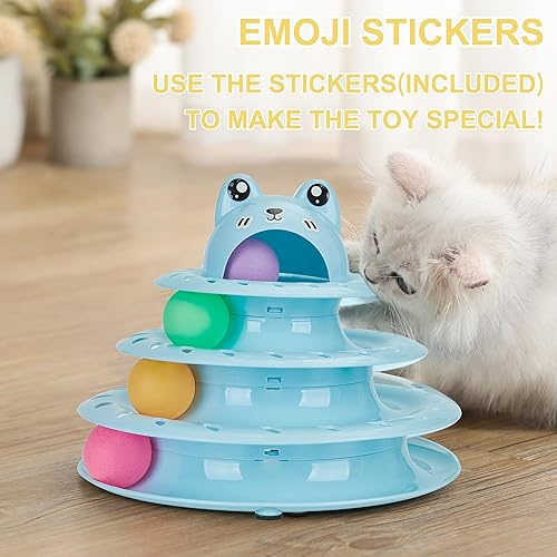 Miniatura 2 de Gefryco Juguetes para gatos de 4 niveles, torre giratoria para gatos con bolas de persecución coloridas, juguetes interactivos de varios niveles