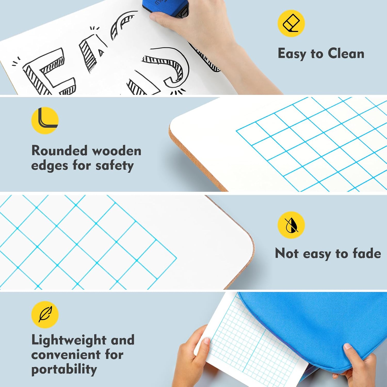 Magicfly Small White Board Grid Whiteboard Dry Erase Boards XY Axis Graph 9"x12", 16 Pack Mini Math Whiteboard Portable for Students Classroom Teachers School Supplies with 20 Pens and 16 Erasers