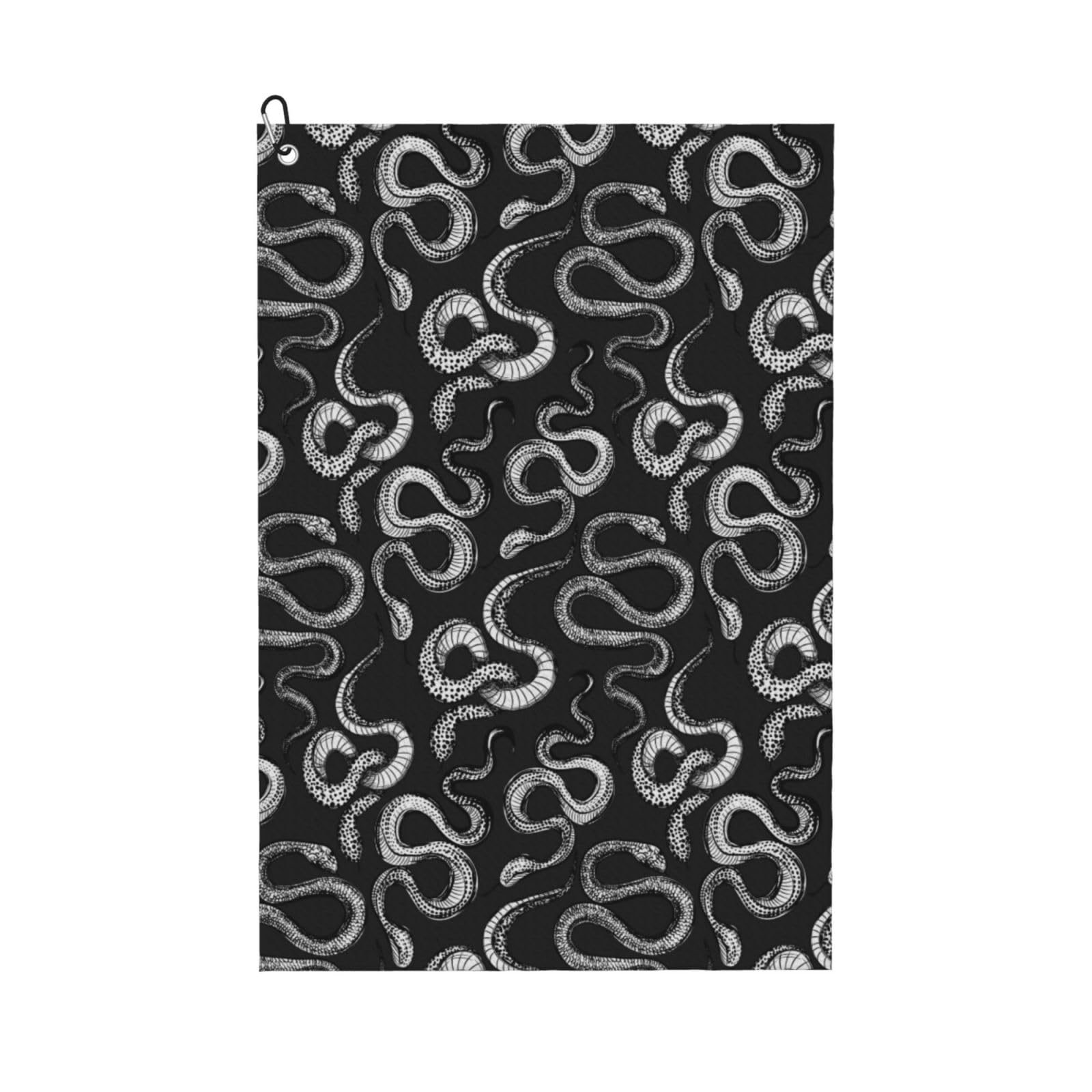 AOOEDM Snake Print Golf Towel with Carabiner Clip Absorbent Microfiber Golf Towel for Cleaning Golf Ball Club Putter Iron for Golf Bag Trolly Belt Loop 16" X 24"