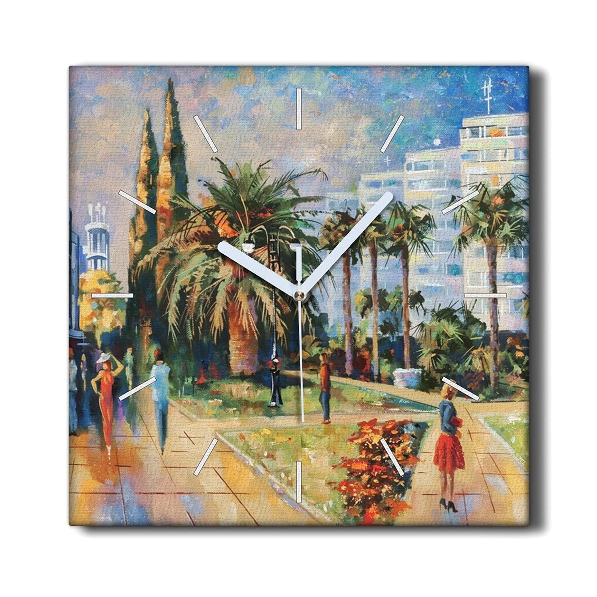 Horloge sur Toile 30x30cm Coloray - Peinture Ville Arbre pour Salon