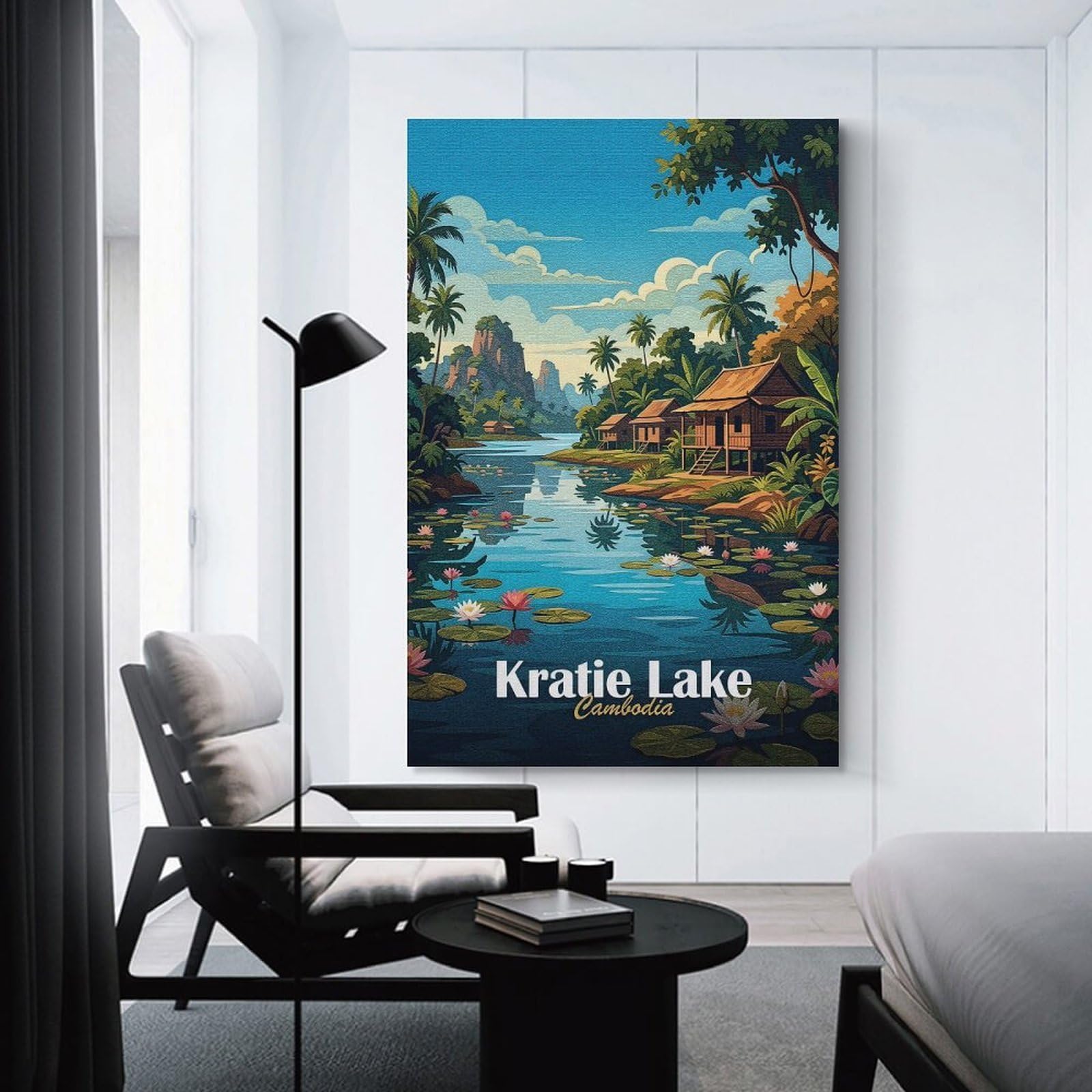 Junmoney Wall Picture Print Kratie Lake, Cambodia, Tropical Landscape, 12x18inch(30x45cm), for Wall Displays, Bedrooms Or Room Updates, Wall Decor Suited to Curated Displays
