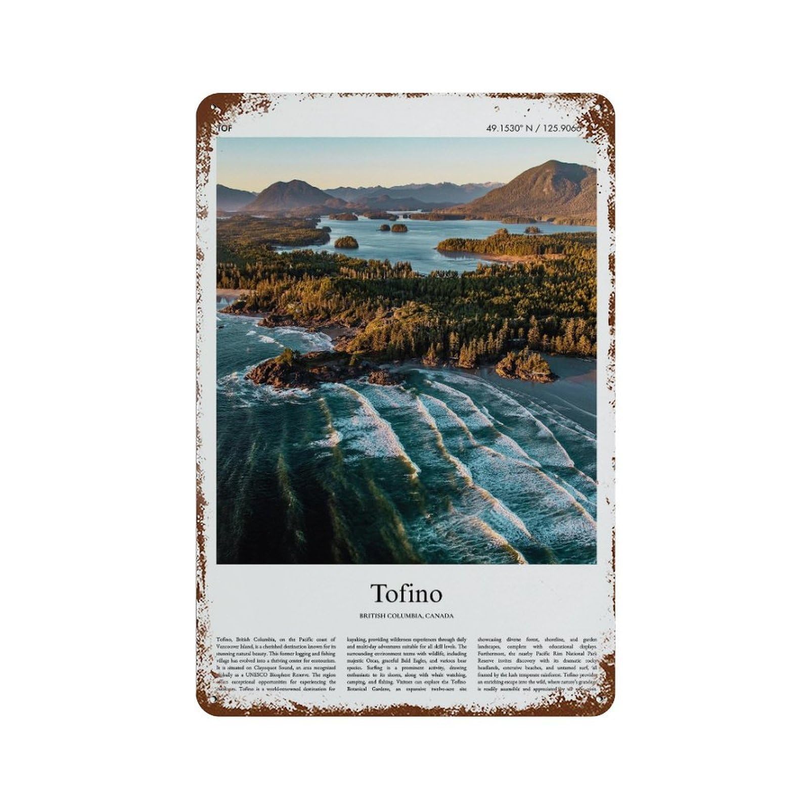 xiaoxiaoshen Tofino British Columbia, Canada City Scenery Wall Decor Art Metal Tin Poster Modern Home Decor Art Home Bar Shop Decorations Vintage Sign 30x20cm