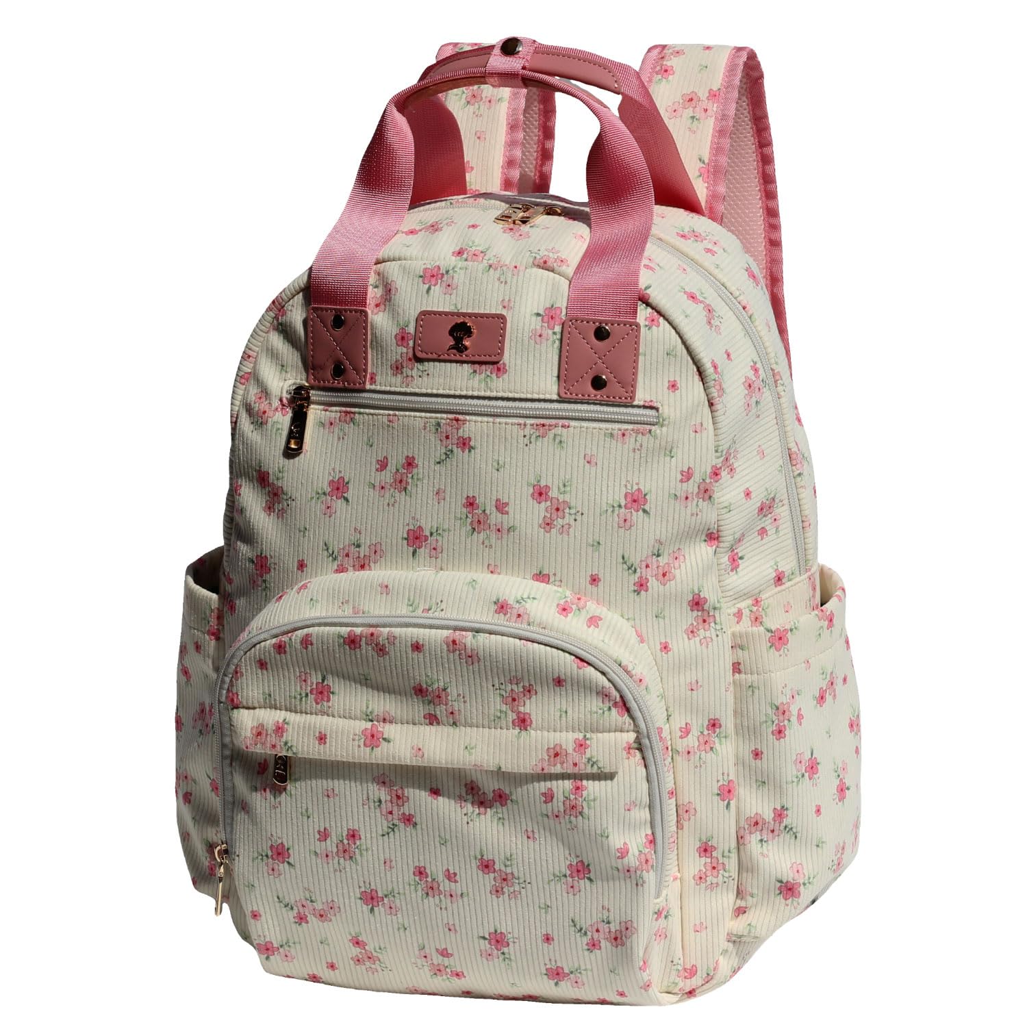 ESVAN Diaper Bag Backpack, Large Capacity Multifunction Baby Essentials Fashion Travel Pack Linen Canvas office Laptop Bag (Corduroy Cute Flower)