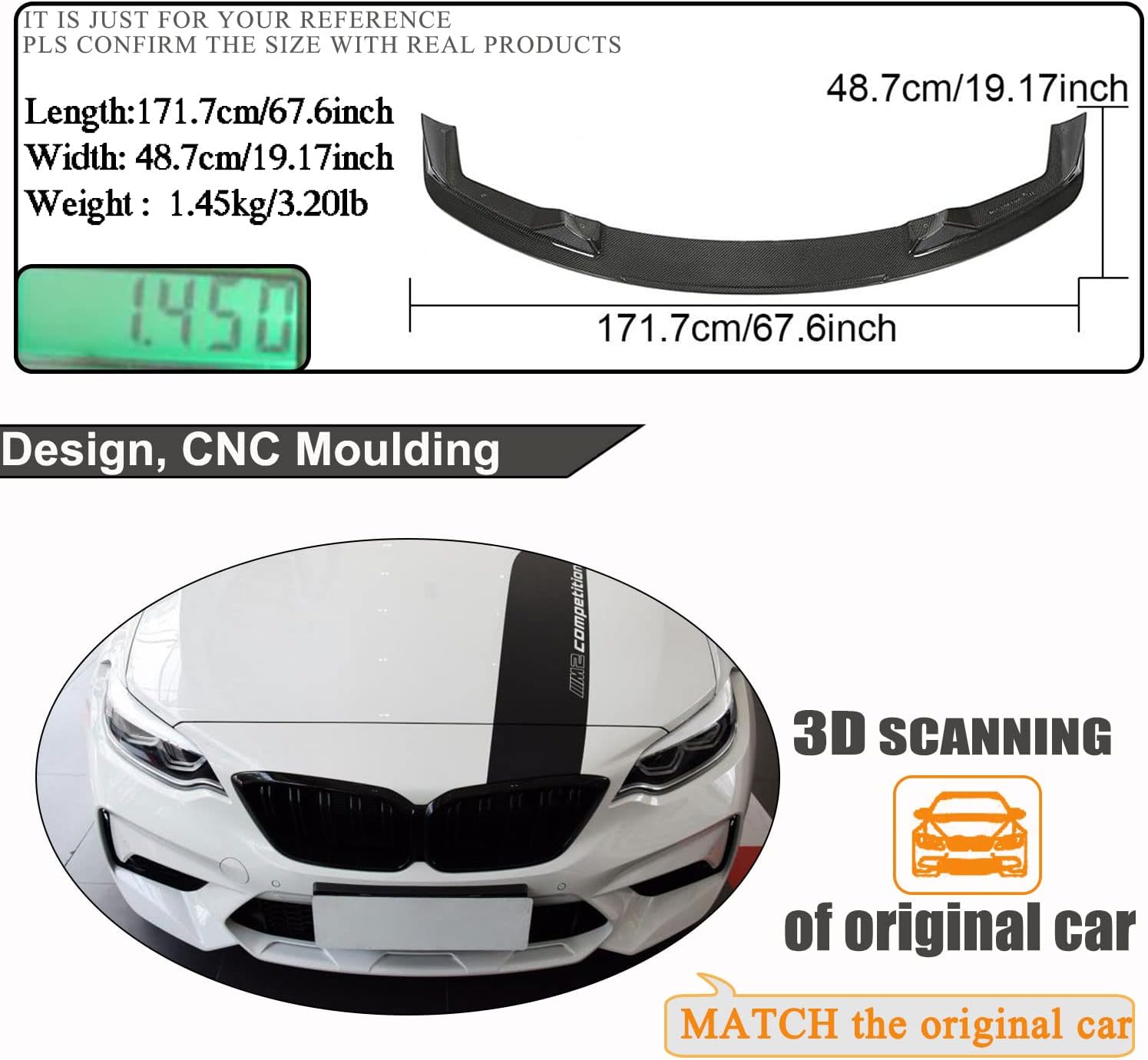 Carbon Fiber Front Bumper Lip for BMW M2 Competition 2018-2020 Coupe 2-Door Front Chin Spoiler Splitter Protector