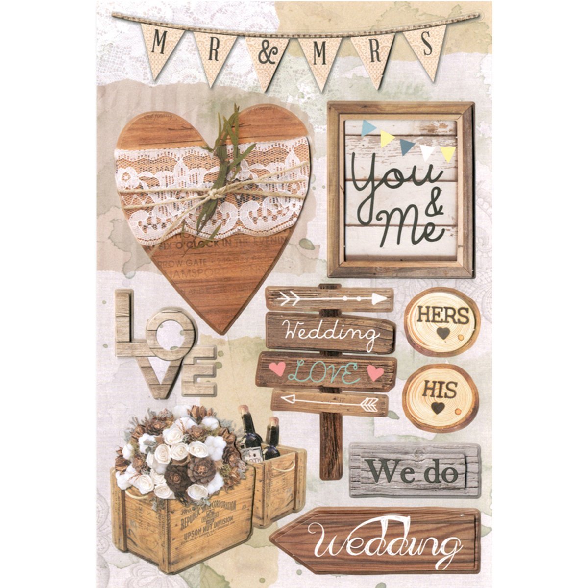MultiCraft Boho-Chic 3D Stickers-Mr. & Mrs.