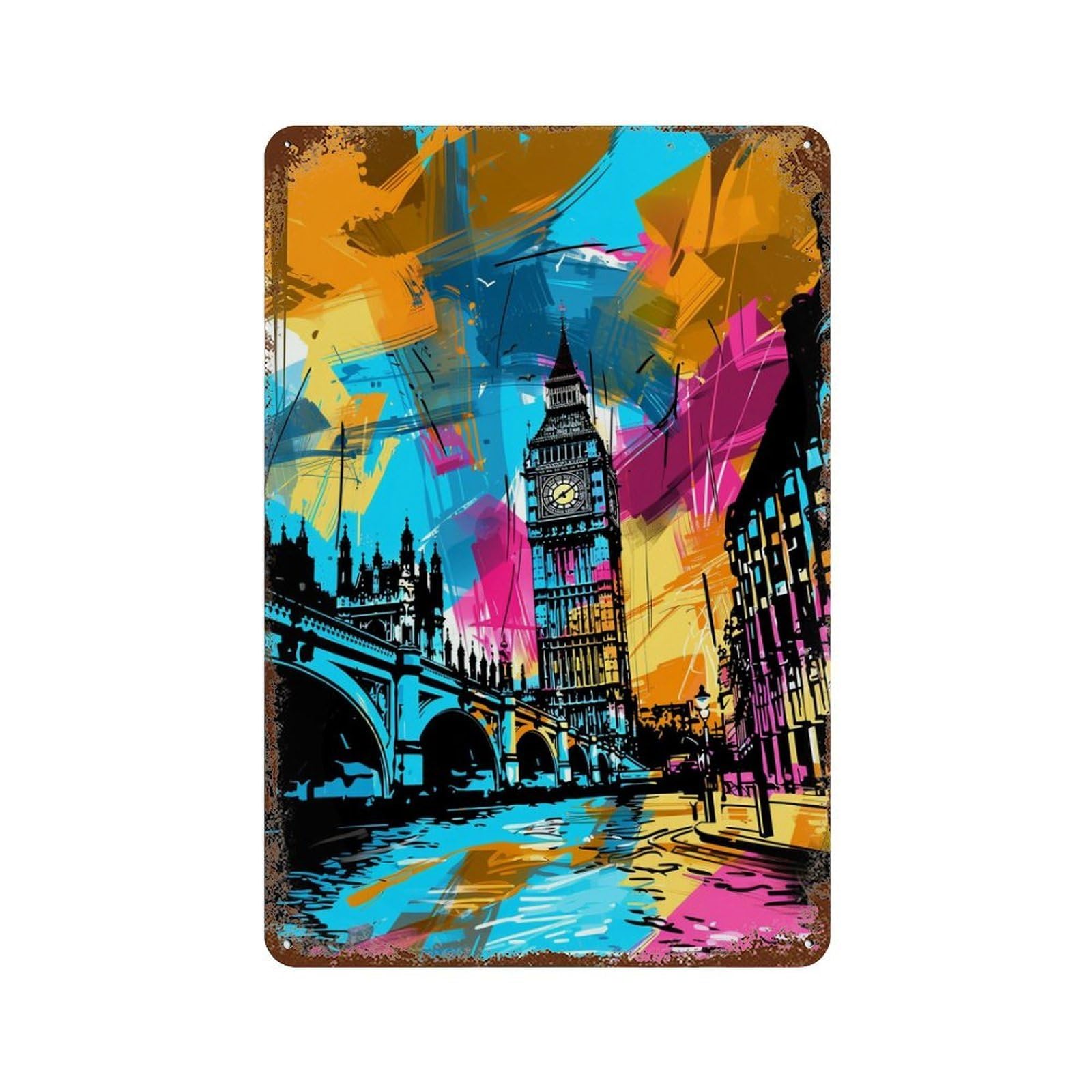 London's Vibrant Big Ben -1 Vintage Rust Metal Sign 11.8"x7.9", Ideal for Bistro, Counter And Cafe Decor